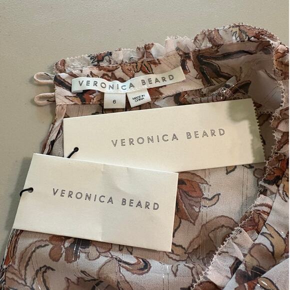 Veronica Beard NWT Blush Multicolor Luciana Floral Metallic Silk Top Size 6 - Picture 5 of 9